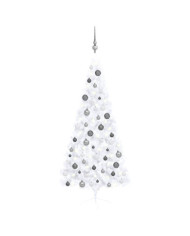 Demi-arbre de Noël artificiel pré-éclairé et boules blanc 180cm | Mobilier & Déco
