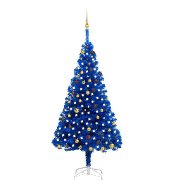 Arbre de Noël artificiel pré-éclairé et boules bleu 210 cm PVC | Mobilier & Déco