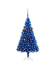Arbre de Noël artificiel pré-éclairé et boules bleu 210 cm PVC | Mobilier & Déco