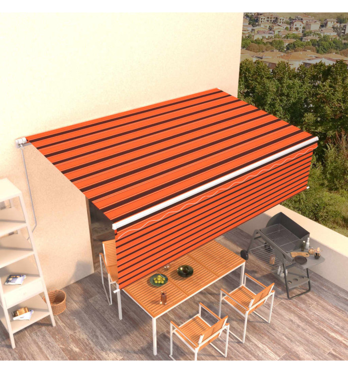 Auvent manuel rétractable avec store 5x3 m Orange et marron | Mobilier & Déco