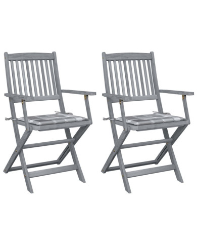 Chaises pliables d'extérieur lot de 2 et coussins Bois d'acacia | Mobilier & Déco