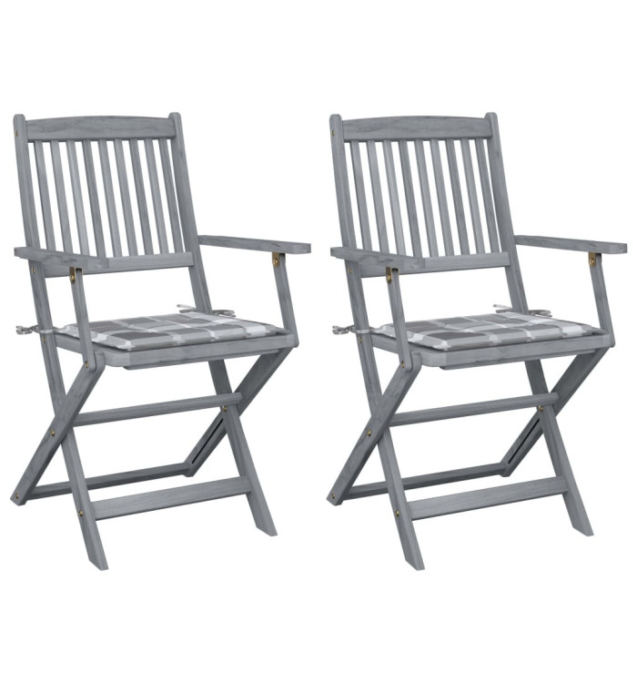 Chaises pliables d'extérieur lot de 2 et coussins Bois d'acacia | Mobilier & Déco