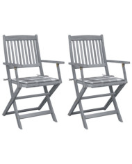 Chaises pliables d'extérieur lot de 2 et coussins Bois d'acacia | Mobilier & Déco