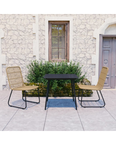 Ensemble à manger d'extérieur 3 pcs résine tressée et verre | Mobilier & Déco