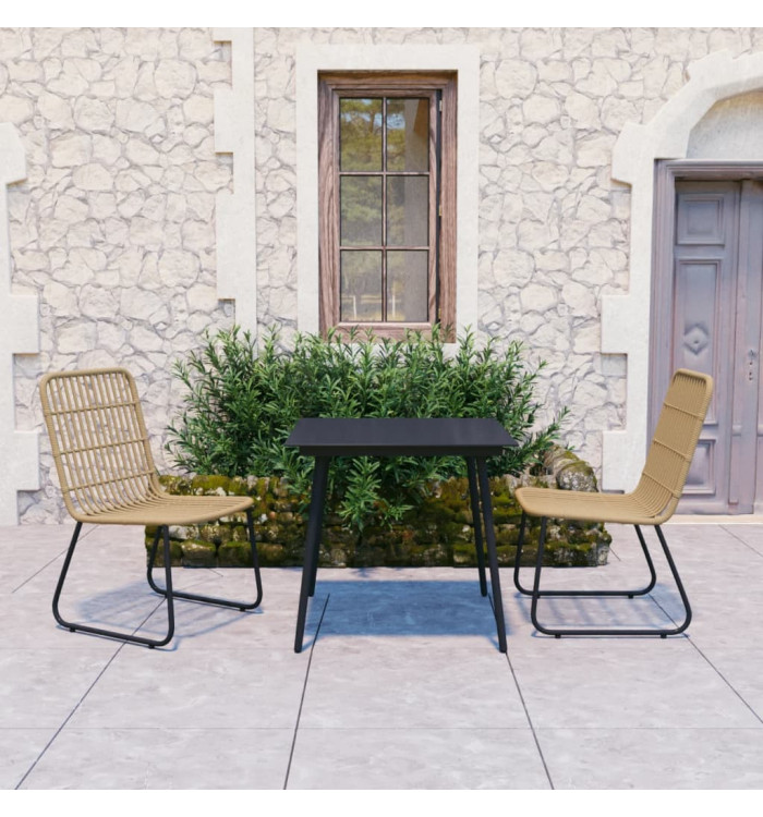 Ensemble à manger d'extérieur 3 pcs résine tressée et verre | Mobilier & Déco