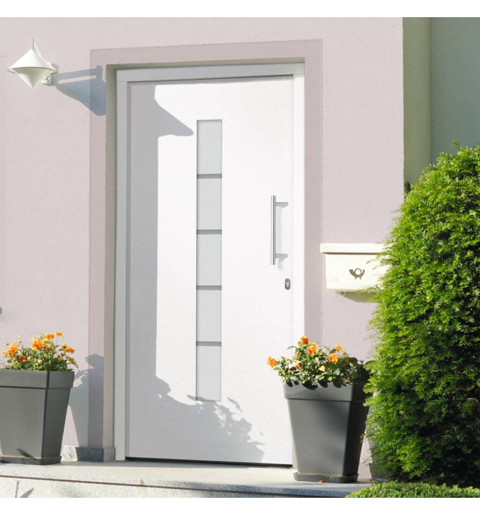 Porte d'entrée Aluminium et PVC Blanc 100x210 cm | Mobilier & Déco