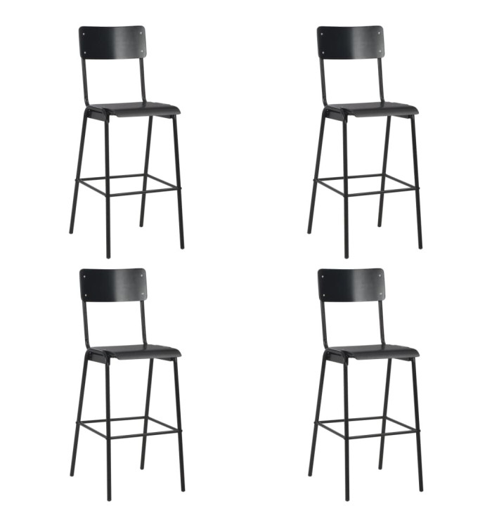 Chaises de bar lot de 4 noir contreplaqué solide et acier | Mobilier & Déco