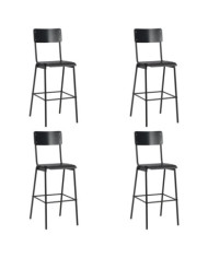 Chaises de bar lot de 4 noir contreplaqué solide et acier | Mobilier & Déco