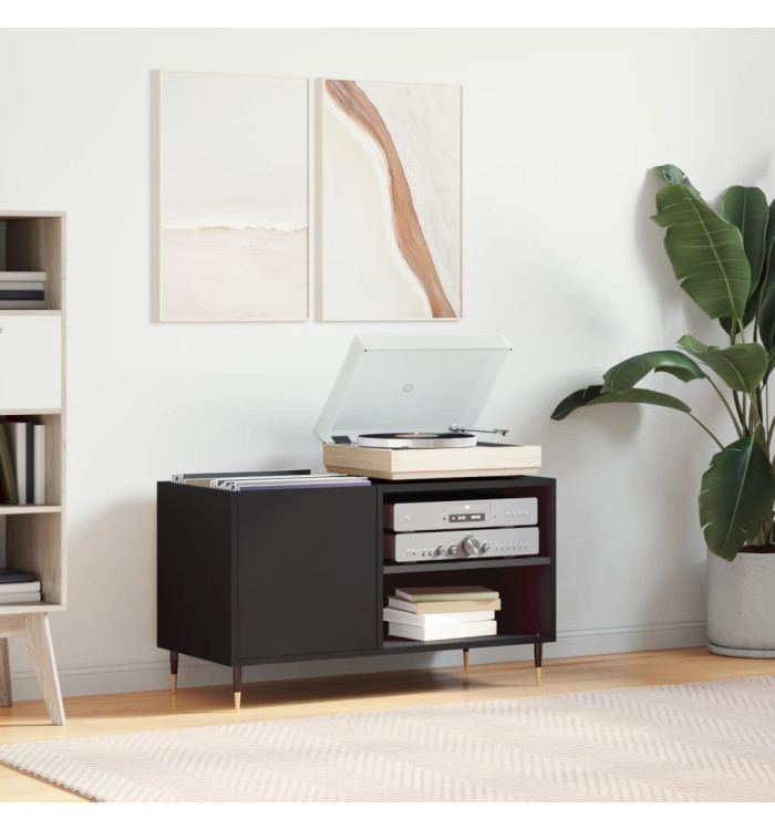 Armoire à disques noir 85x38x48 cm bois d'ingénierie | Mobilier & Déco
