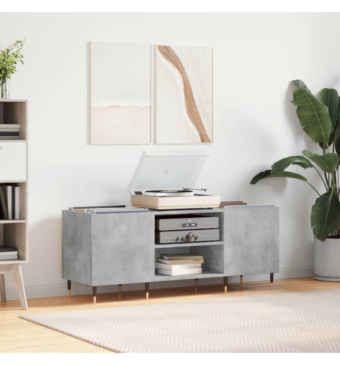 Armoire à disques gris béton 121x38x48 cm bois d'ingénierie | Mobilier & Déco