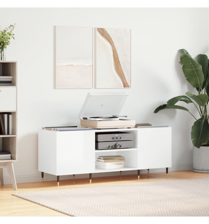 Armoire à disques blanc brillant 121x38x48 cm bois d'ingénierie | Mobilier & Déco