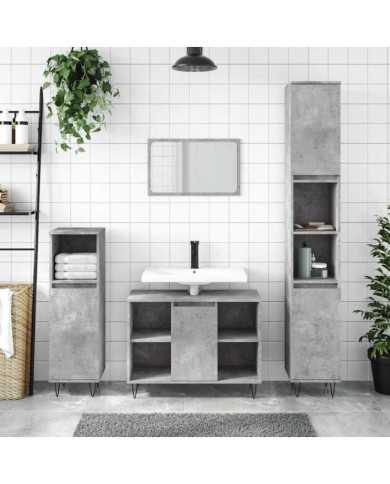 Armoire salle de bain gris béton 80x33x60cm bois d'ingénierie | Mobilier & Déco