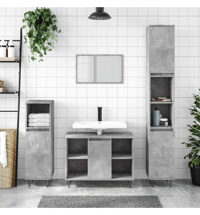 Armoire salle de bain gris béton 80x33x60cm bois d'ingénierie | Mobilier & Déco