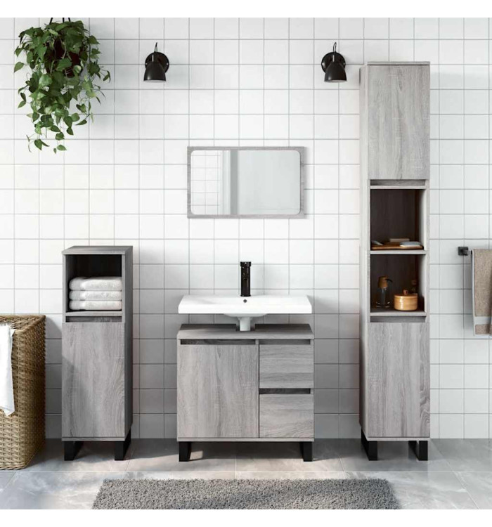 Armoire de bain sonoma gris 65x33x60 cm bois d'ingénierie | Mobilier & Déco