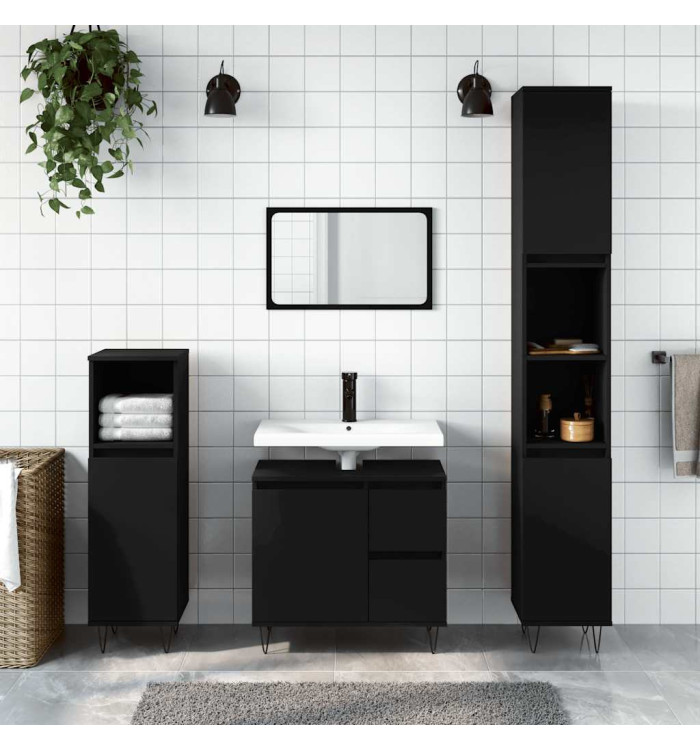 Armoire de salle de bain noir 65x33x60 cm bois d'ingénierie | Mobilier & Déco