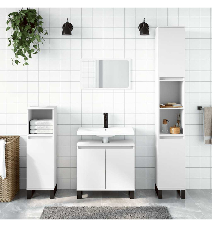 Armoire de salle de bain blanc 58x33x60 cm bois d'ingénierie | Mobilier & Déco