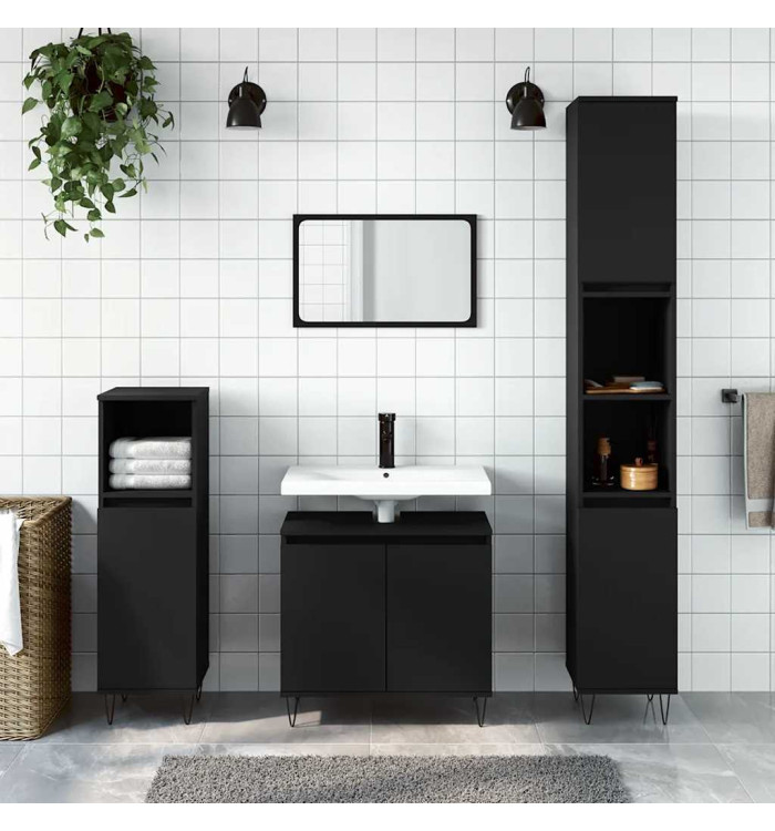 Armoire de salle de bain noir 58x33x60 cm bois d'ingénierie | Mobilier & Déco