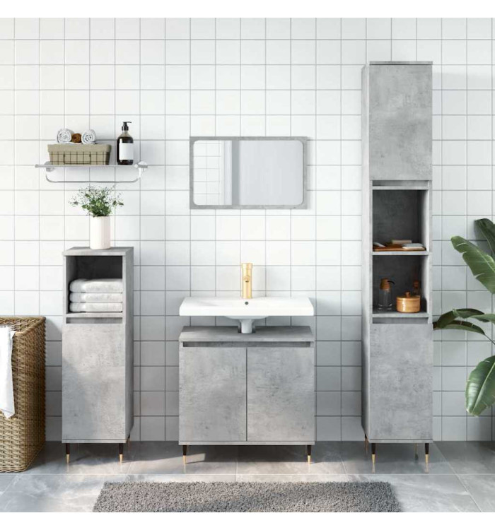 Armoire de bain gris béton 58x33x60 cm bois d'ingénierie | Mobilier & Déco