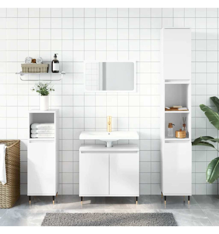 Armoire de bain blanc brillant 58x33x60 cm bois d'ingénierie | Mobilier & Déco
