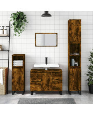 Armoire de bain chêne fumé 30x30x100 cm bois d'ingénierie | Mobilier & Déco