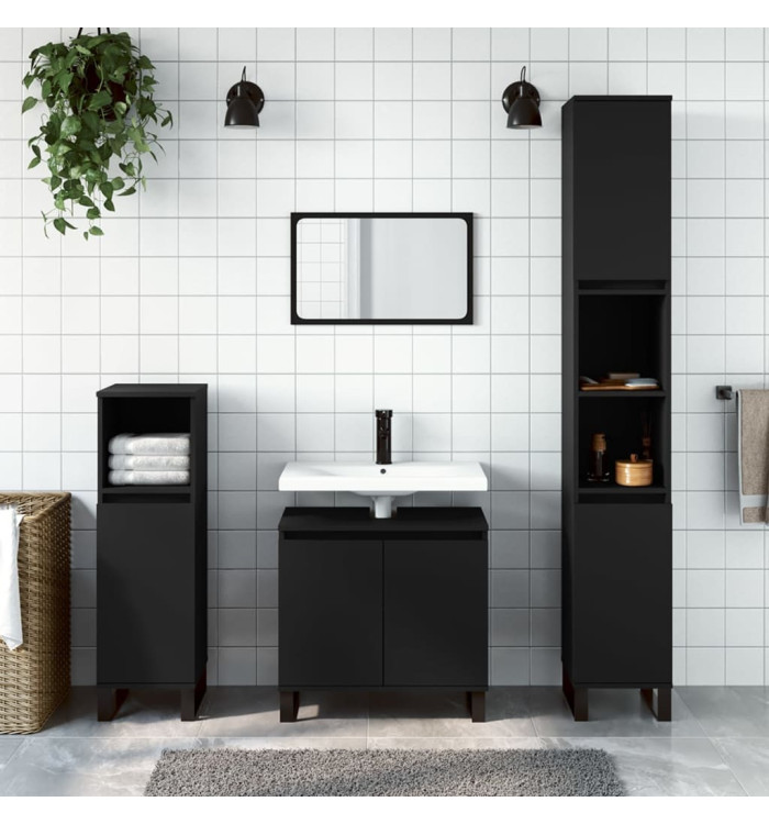 Armoire de salle de bain noir 30x30x190 cm bois d'ingénierie | Mobilier & Déco