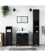 Armoire de salle de bain noir 30x30x190 cm bois d'ingénierie | Mobilier & Déco