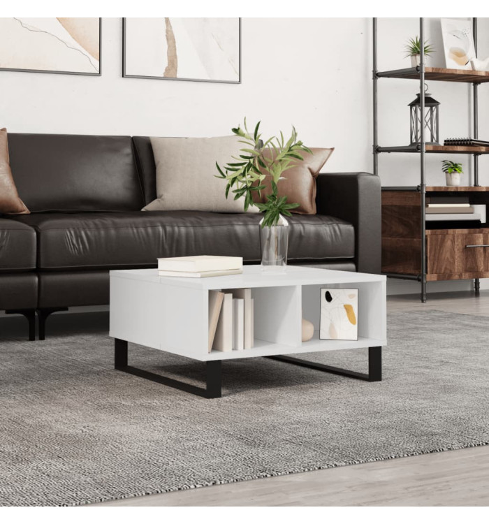 Table basse blanc brillant 60x60x30 cm bois d'ingénierie | Mobilier & Déco