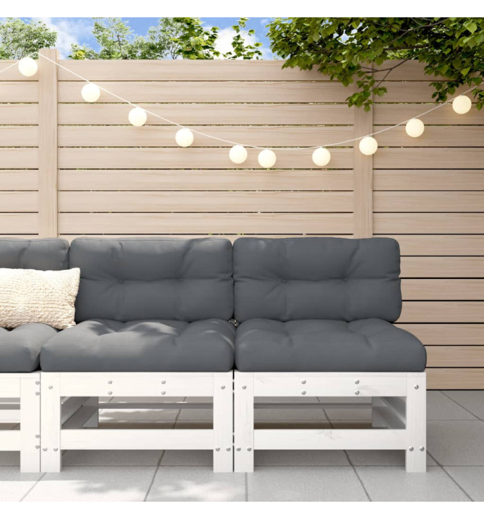 Canapés centraux avec coussins 2 pcs blanc bois de pin massif | Mobilier & Déco