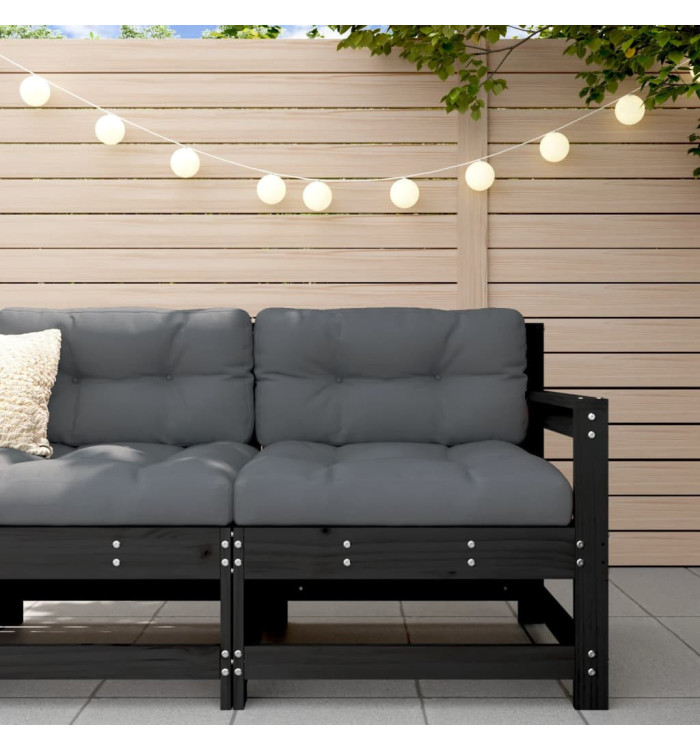Chaise de jardin avec coussins noir bois de pin massif | Mobilier & Déco