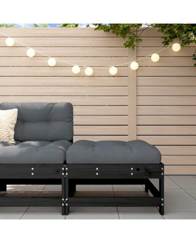 Repose-pied de jardin avec coussin noir bois de pin massif | Mobilier & Déco