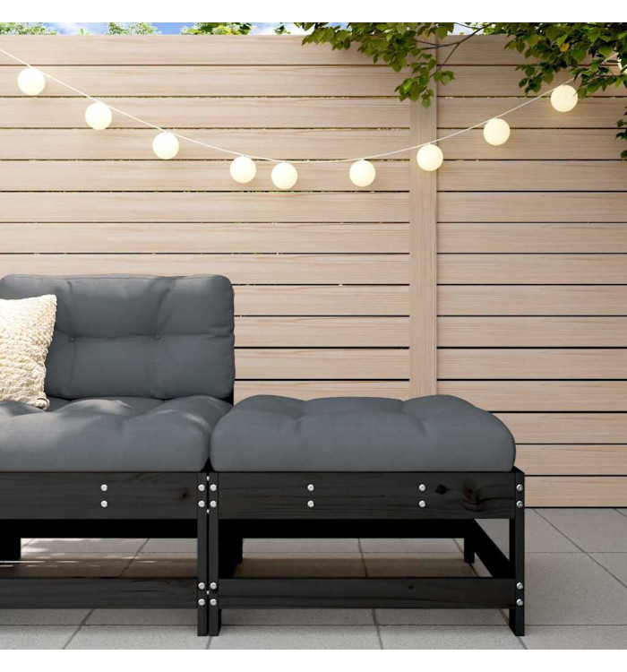 Repose-pied de jardin avec coussin noir bois de pin massif | Mobilier & Déco