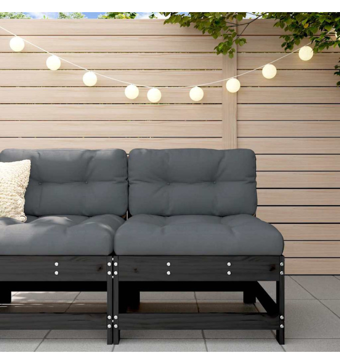 Canapé central avec coussins noir bois de pin massif | Mobilier & Déco