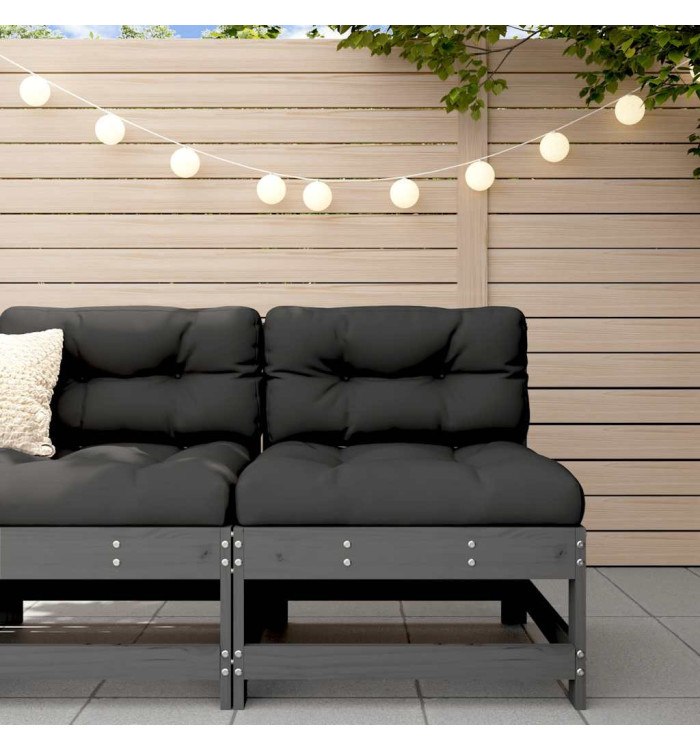 Canapé central avec coussins gris bois de pin massif | Mobilier & Déco