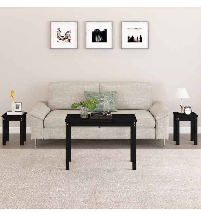 Tables gigognes 3 pcs Noir Bois de pin massif | Mobilier & Déco