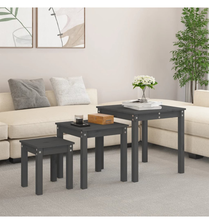 Tables gigognes 3 pcs Gris Bois de pin massif | Mobilier & Déco