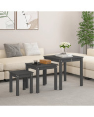 Tables gigognes 3 pcs Gris Bois de pin massif | Mobilier & Déco