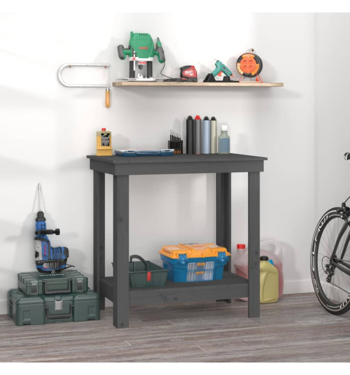 Banc de travail Gris 80x50x80 cm Bois de pin massif | Mobilier & Déco