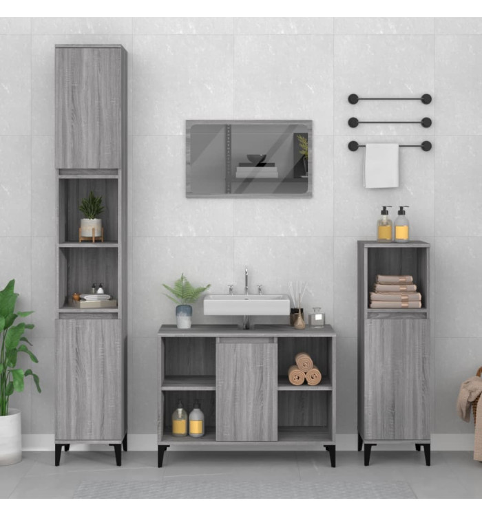 Meuble d'évier sonoma gris 80x33x60 cm bois d'ingénierie | Mobilier & Déco