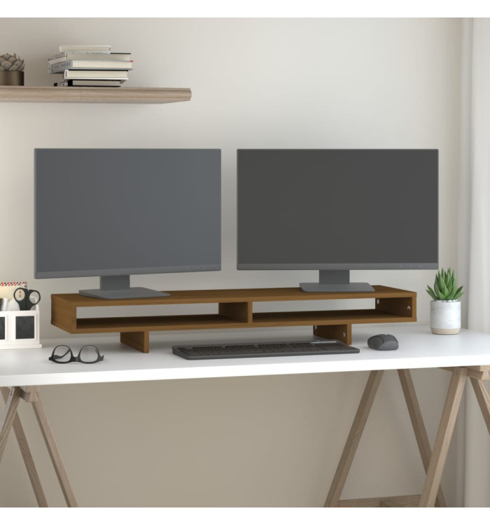Support de moniteur Marron miel 100x27x14 cm Bois de pin solide | Mobilier & Déco