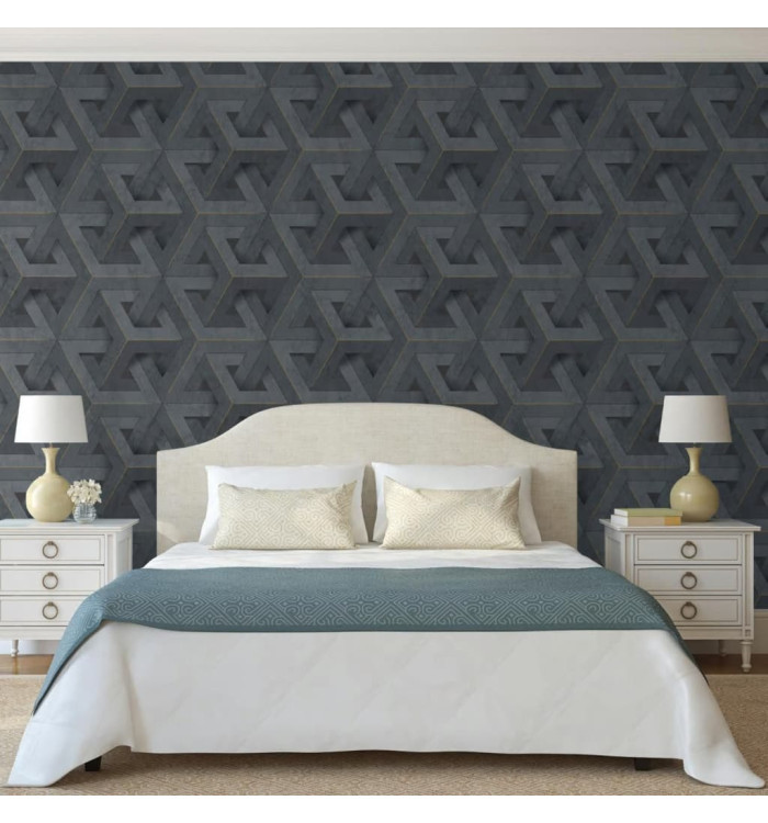 DUTCH WALLCOVERINGS Papier peint Onyx Anthracite et doré | Mobilier & Déco