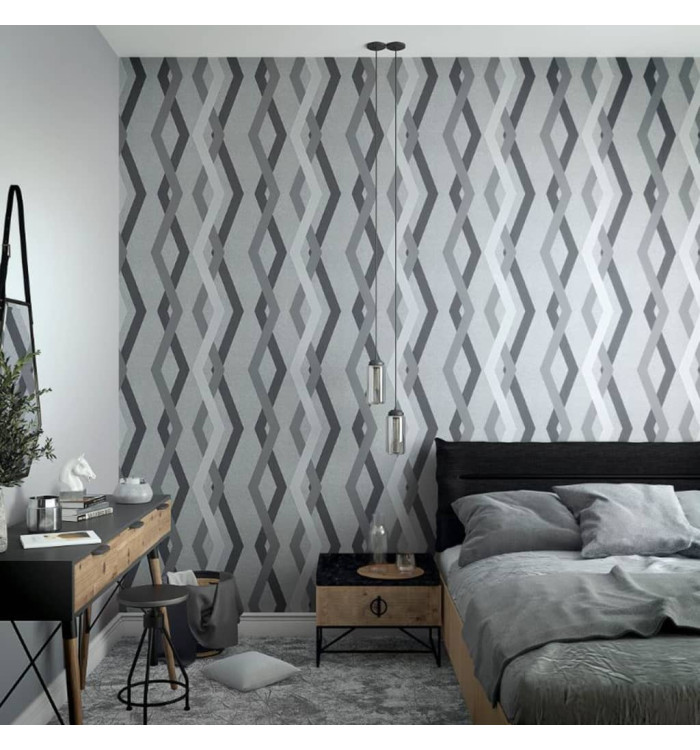 Noordwand Papier peint Topchic Graphic Lines Diamonds Gris et noir | Mobilier & Déco