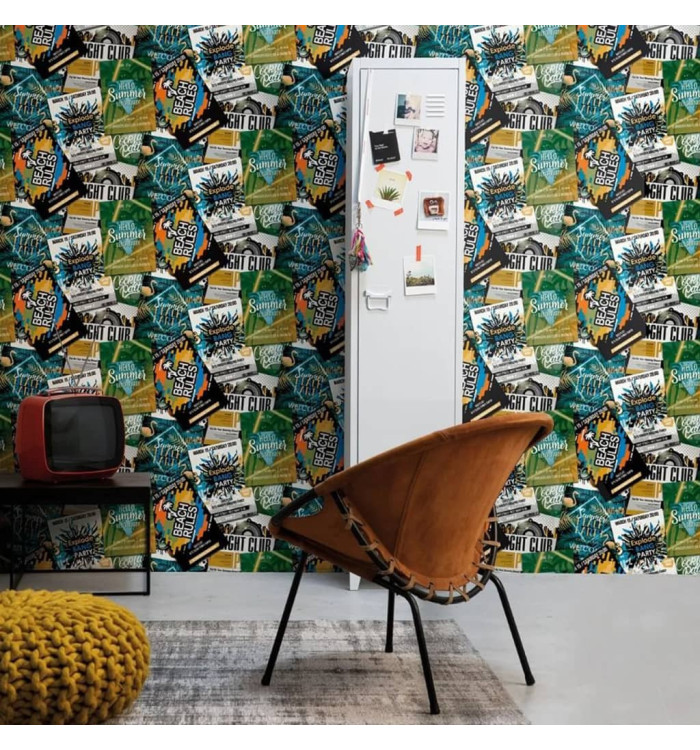 Noordwand Papier peint Good Vibes Club Posters Vert et orange | Mobilier & Déco
