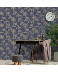 DUTCH WALLCOVERINGS Papier peint Arbres tropicaux Bleu et argenté | Mobilier & Déco