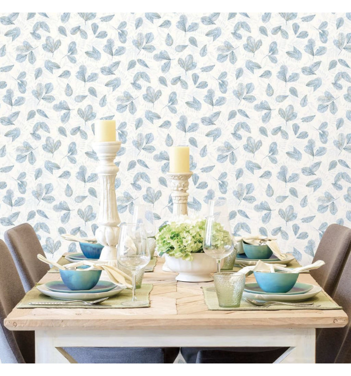 Noordwand Papier peint Evergreen Leaves blanc et bleu | Mobilier & Déco