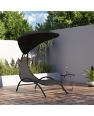 Chaise longue avec auvent noir 167x80x195 cm tissu et acier | Mobilier & Déco