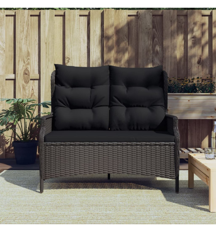 Banc de Jardin à 2 Places avec Coussins Noir Résine Tressée | Mobilier & Déco