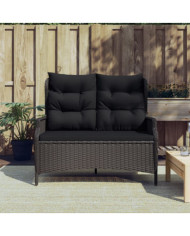 Banc de Jardin à 2 Places avec Coussins Noir Résine Tressée | Mobilier & Déco