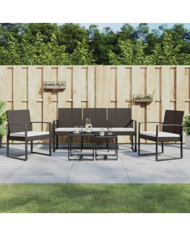 Ensemble à manger de jardin avec coussins 5 pcs marron rotin PP | Mobilier & Déco