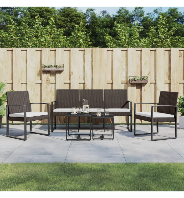 Ensemble à manger de jardin avec coussins 5 pcs marron rotin PP | Mobilier & Déco