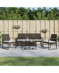 Ensemble à manger de jardin avec coussins 5 pcs marron rotin PP | Mobilier & Déco